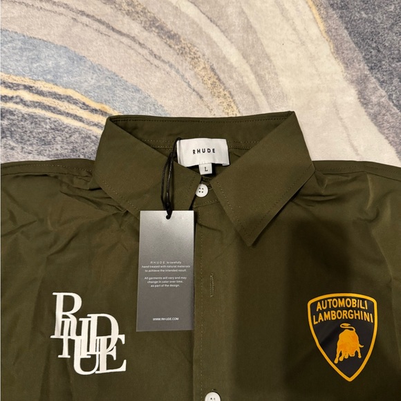 Rhude Lamborghini Automobili Green Button Up Shirt Men’s Size Large - Picture 2 of 3